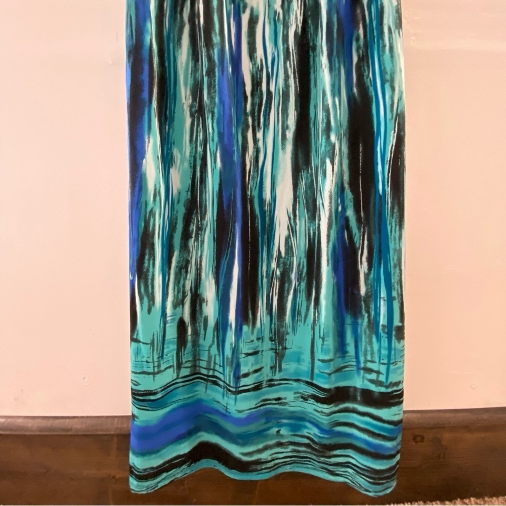 Amanda lane maxi dress blue green abstract tropical print y2k - Picture 4 of 11